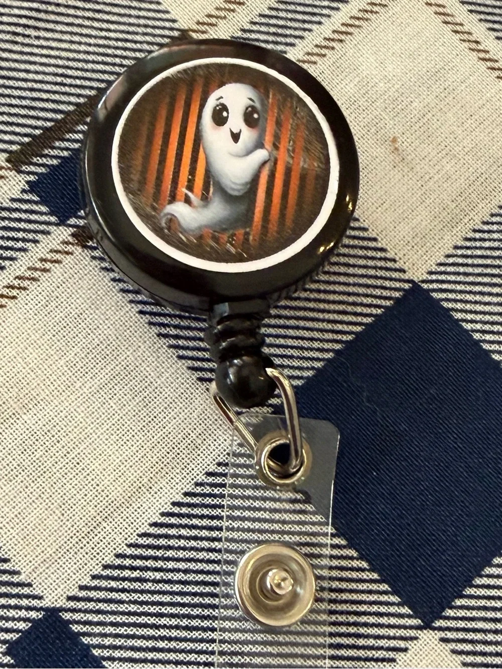 Cute Ghost Retractable Badge Reel - Black